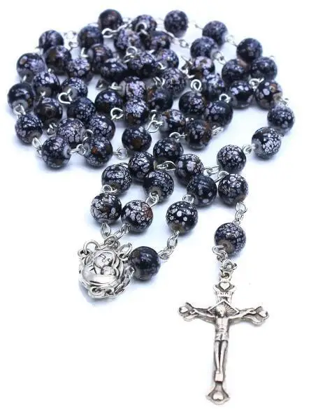 Католические Четки Молитва ожерелье бусины религиозное Драгоценное Ожерелье в форме Креста - Цвет: gray
