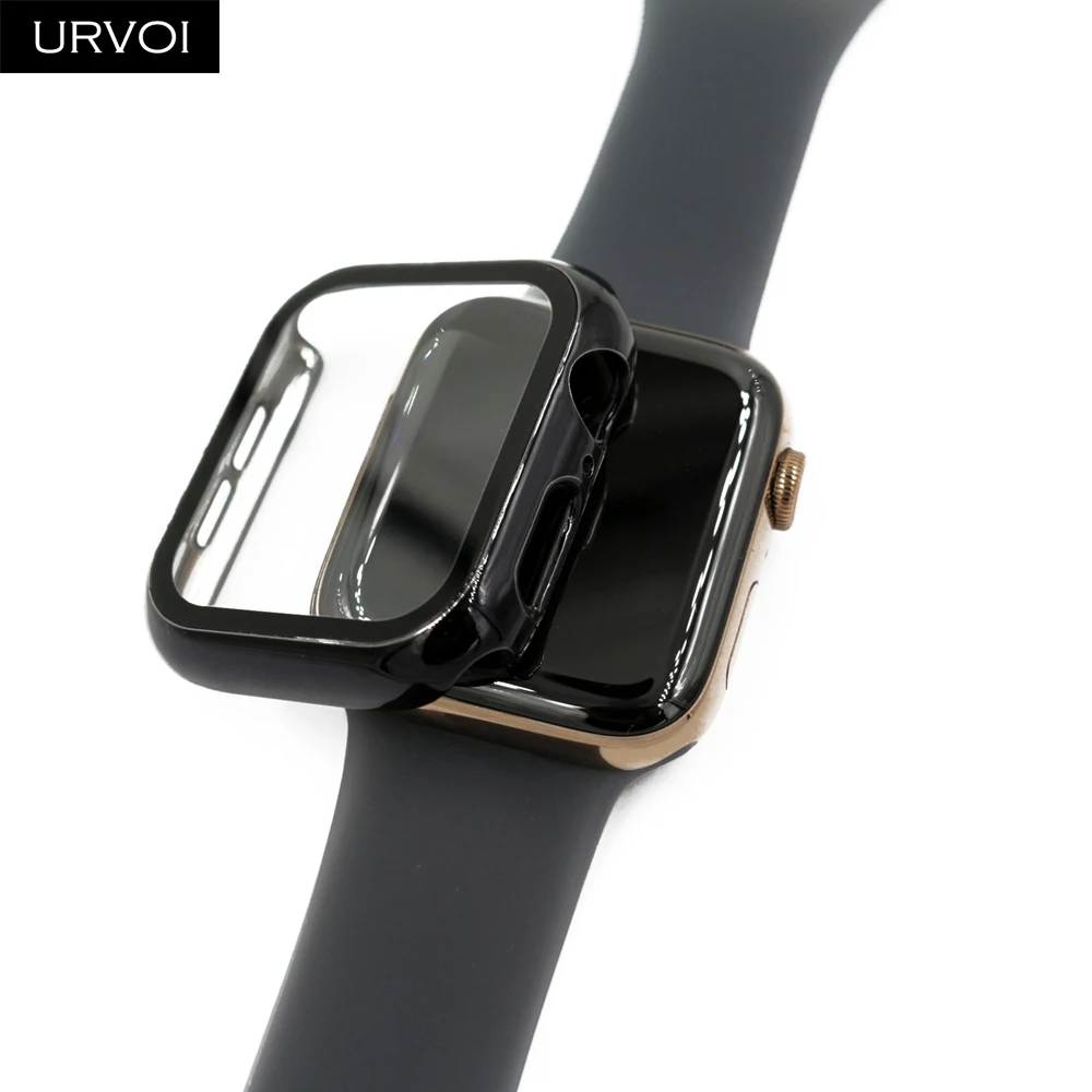 

URVOI Full case for Apple Watch series 5 4 3 2 Plastic bumper hard frame cover with Tempered film for iWatch screen protector
