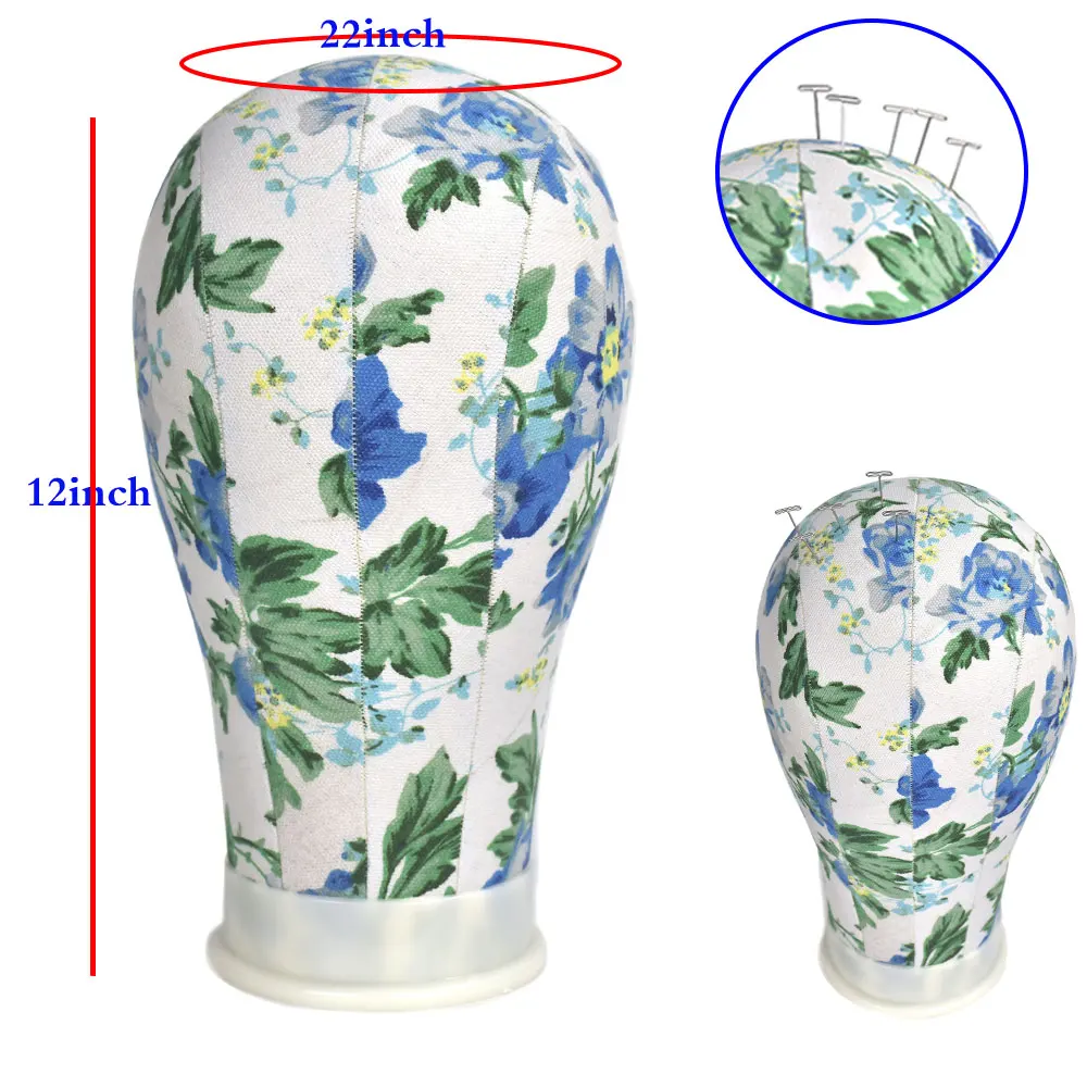

Bolihair Blue Flower Canvas Block Head Wig Stand Mannequin Head Salon Hairdressing Training Head Get Free Holder