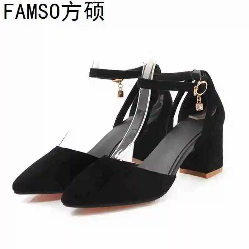 

FAMSO 2019 New Shoes Women High Heels Sandals Pointed toe Hoof Heels Big Size 34-43 Summer Lady Rhinestone Sandals Shoes Lady