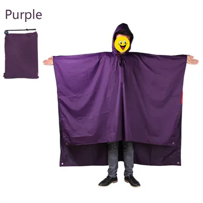 3 в 1 Многофункциональное дождевое пончо с сумкой для хранения, можно использовать как дождевик и тент влагостойкие коврики и навес, идеально подходит для кемпинга - Цвет: Purple