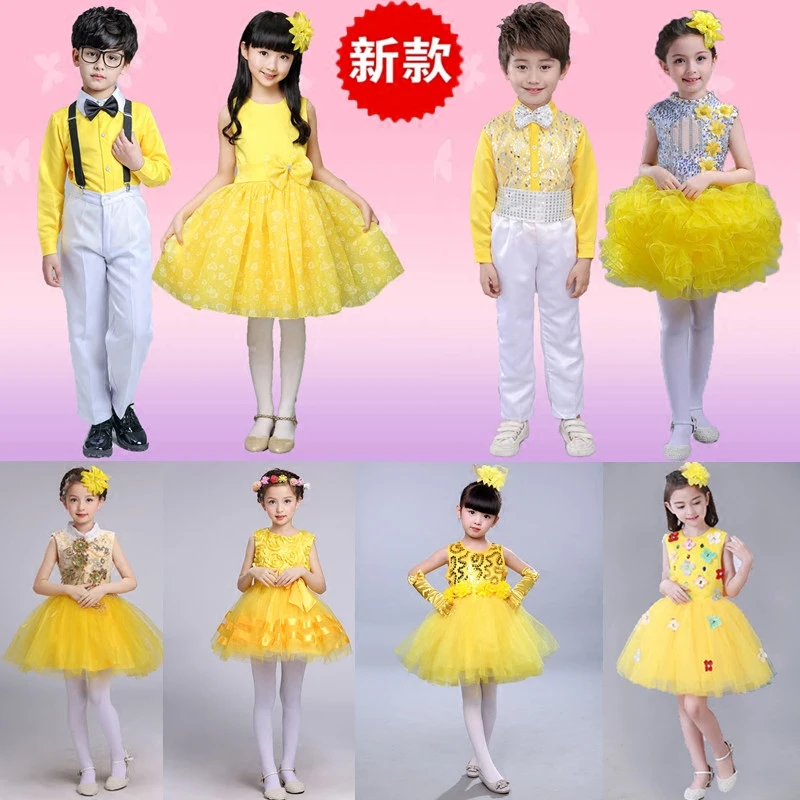 

Ballet Costume Chorus Wear Sarong Dress Girl Princess Puff Ballet skirt Boy Costume Yellow Performance Costume