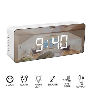 

Digital LED Mirror Alarm Clocks Temperature Electronic Digital Snooze Table Clock Time Temperature Display Home Decoration Clock