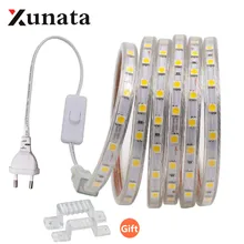 220 В 5050 Светодиодный светильник Водонепроницаемая 60 Светодиодный s/m гибкая лента Светодиодная лента с переключателем EU/UK вилка для украшения дома на открытом воздухе