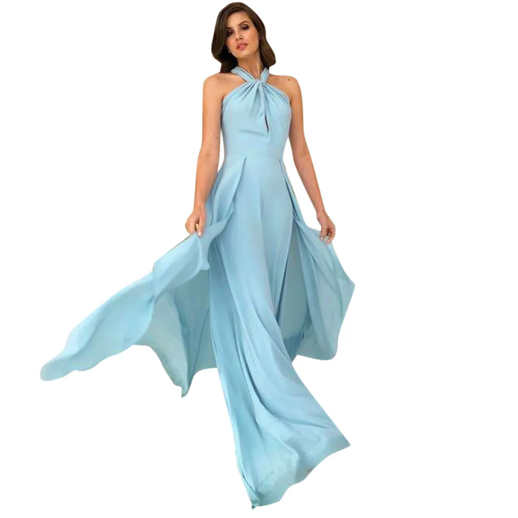 

Fashion Women's Sexy Summer Casual Solid Sleeveless Halter Hollowing Out Dress women dress elegant for wedding robe femme #J6