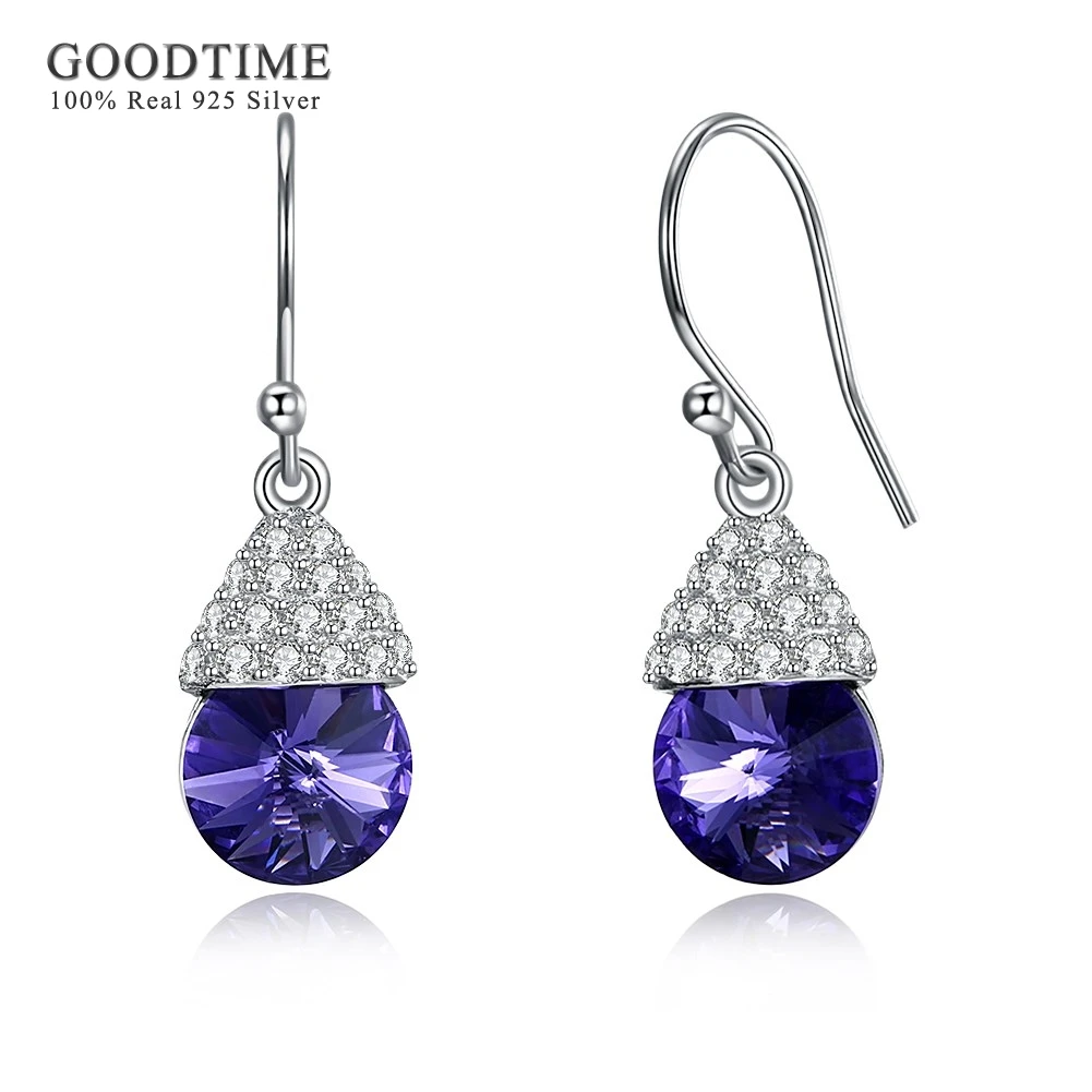 Romantic Purple Crystal Water Drop Earrings S925 Sterling Silver Jewelry Cute Mushroom Dangle For Women Girls Jewellery | Украшения и