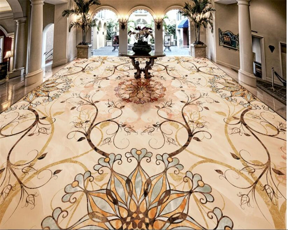 beibehang Advanced papel de parede papier peint Fashion Aesthetic
Wallpaper Hotel Lobby Art Tile Parquet Stone 3d flooring