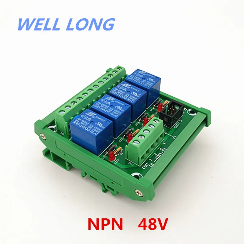

DIN Rail Mount 4 Channel NPN Type 48V 10A Power Relay Interface Module,SONGLE SRD-48VDC-SL-C Relay.