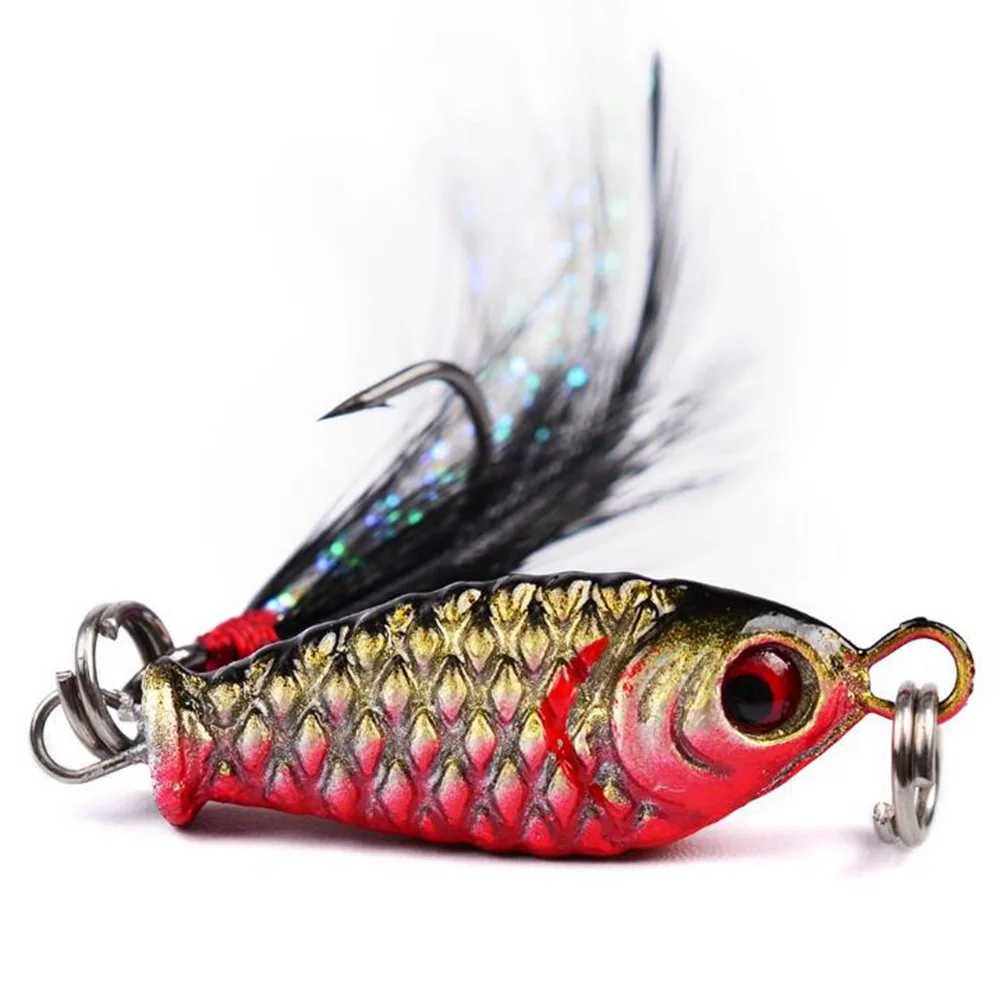 

1 Pcs 25mm/5.27g Bait Fishing Lure Wobblers Spinner Metal Lures VIB Hard Baits With Feather Treble Hook Spinner Bait Fishing