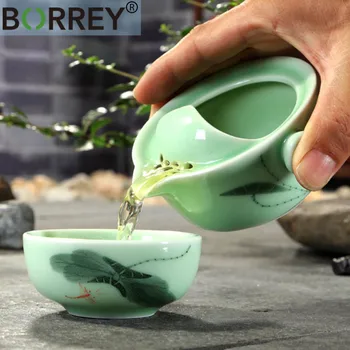 

BORREY Celadon Gaiwan Travel Tea Set Chinese Porcelain Teapot Cup Set Ceramic Gaiwan Teapot Portable Kung Fu Tea Set Puer Kettle