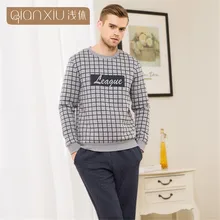 Qianxiu Couples Pajamas pullover Men’s Pajamas Pijama Set winter fashion Plaid Clip cotton long-sleeved sleepwear men pyjamas