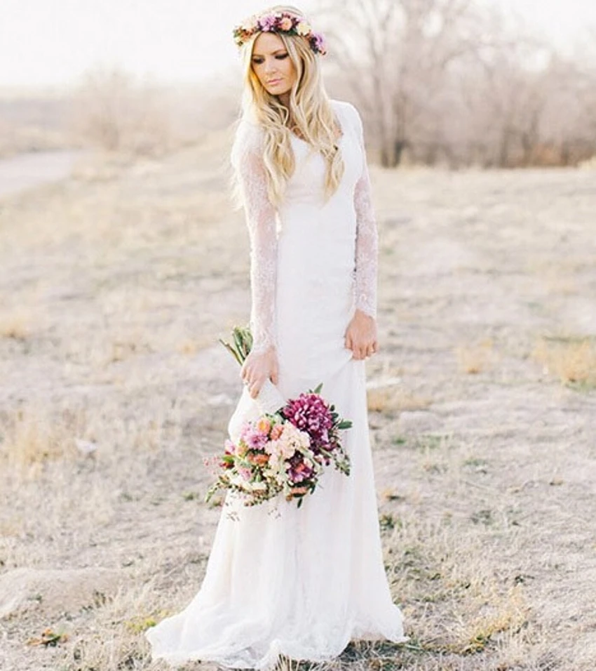 Romantic Elegant Sheer White Tulle Sheath Vintage Lace Long Sleeve Romantic Elegant Sheer White Tulle Sheath Vintage Lace Long Sleeve