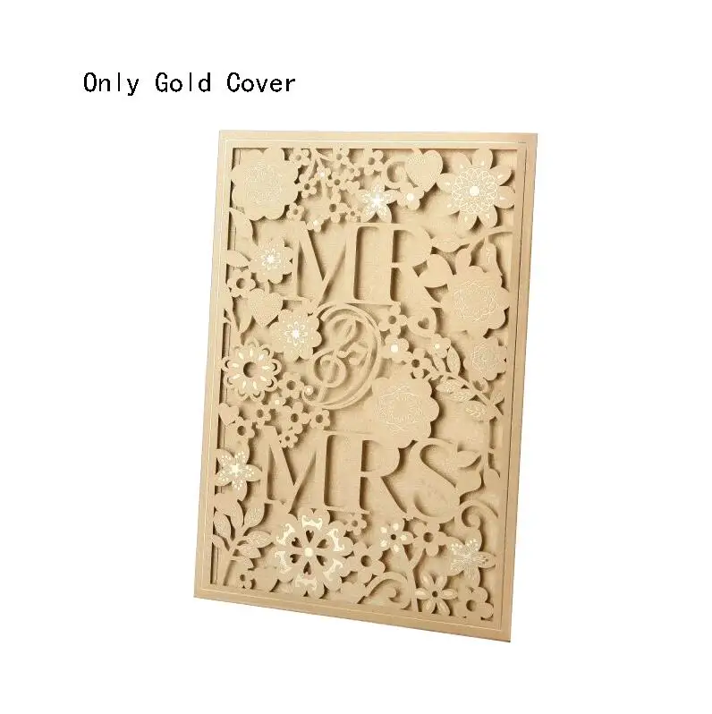 50pcs White Gold Blue Laser Cut Wedding Invitations Card MR&MRS Elegant Greeting Cards Envelopes Wedding Party Favors Decoration - Цвет: Gold Cover