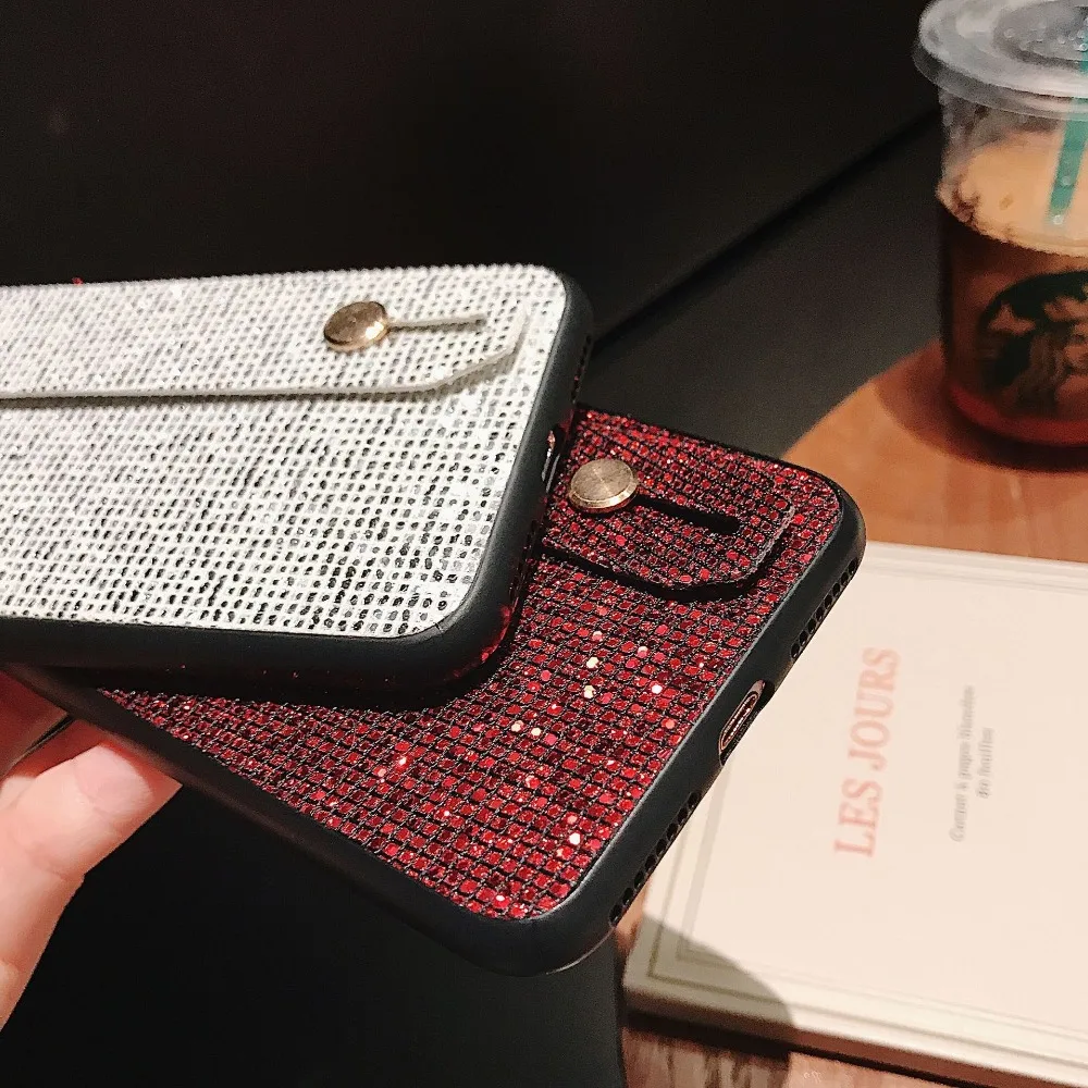 Case For iPhone Xr X Xs Max Cover Korean Shiny Glitter Sequins Girly Wristband Stand Phone Cases (5)