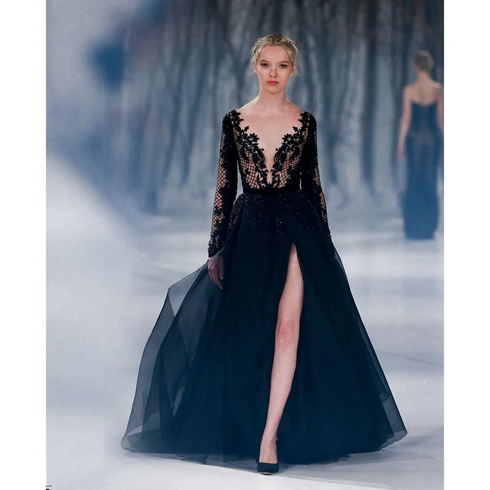 Wedding Formal Evening Dresses popular black formal evening dress buy cheap sexy dresses deep v neck long sleeves split front paolo sebastian
