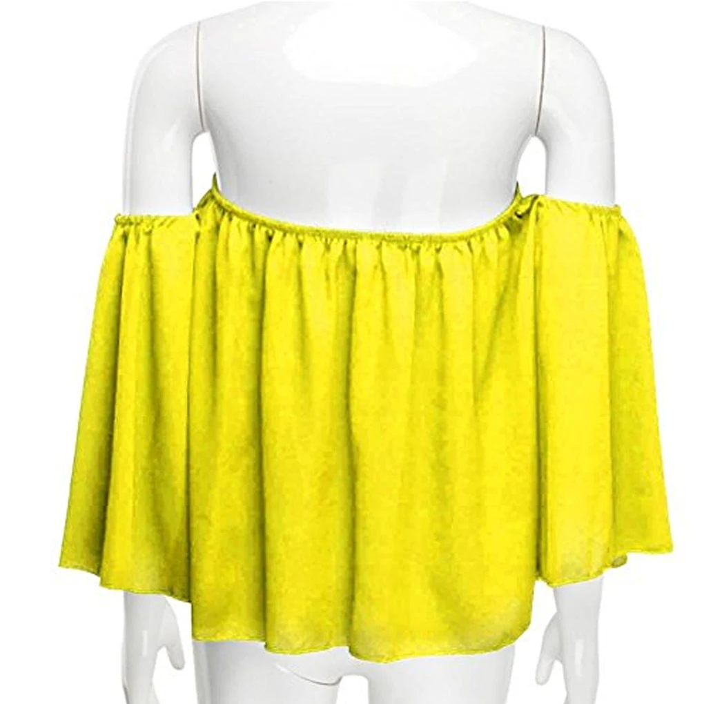 Stylish Women Off Shoulder Casual Blouse Shirt Tops Strapless Pure Color Bell Puff Sleeve Tops Stylish Women Off Shoulder Casual Blouse Shirt Tops Strapless Pure Color Bell Puff Sleeve Tops