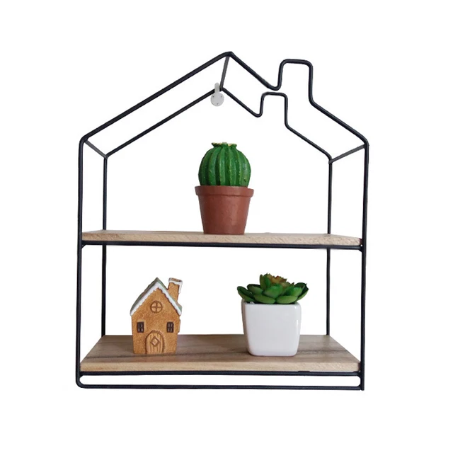 House Wood Wall Storage Rack Bracket Hanging Flower Pot House Wood Wall Storage Rack Bracket Hanging Flower Pot Hanger Home Living Room Iron