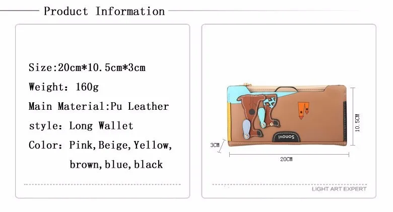 DHL Бесплатная доставка 100 шт. Мода мультфильм собака женские кошелек сумка дизайнер кошельки Длинные Деньги Клип доллар цена на молнии