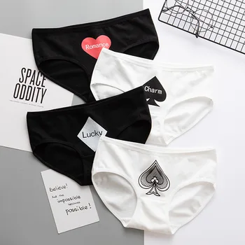 

SP&CITY Poker Design Letter Patterned Cotton Underwear Women Cartoon Seamless Panties Sexy Briefs Soft Physiological Lingerie
