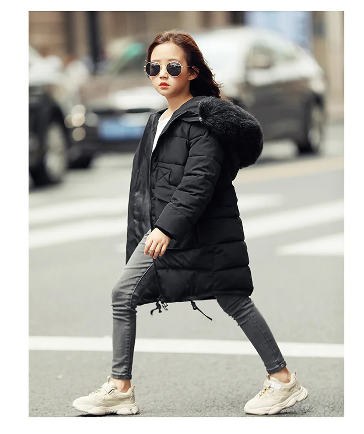 Лидер продаж года; зимние куртки для девочек; Детские Модные теплые пальто с меховым воротником; утепленное теплое пальто с капюшоном для девочек; детская одежда