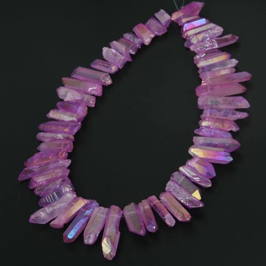 

Raw Crystals Rough Purple Titanium Quartz Top Drilled Dangle Stick Points Necklace,Natural Stones Gems Spike Beads Pendants Bulk