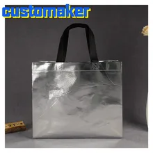 100 шт/партия 30x35x8 см на заказ серебристые, лазерные ламинация, нетканые сумки для покупок с логотипом печатные рекламные сумки