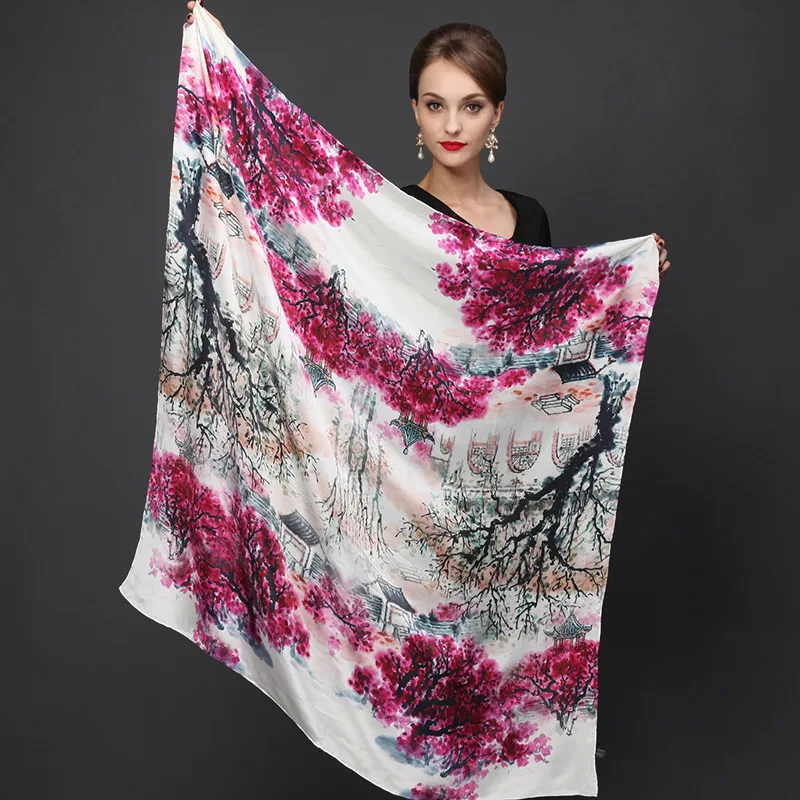 2016 winter high quality 100 real silk satin Scarf Shawl wrap women female fashion big square