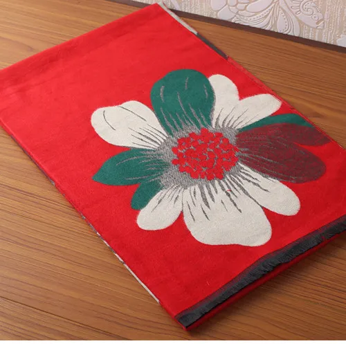 ZFQHJJ дизайнерский шарф высокого качества Женский Зимний цветочный кашемировый шарф Пашмина пончо шарфы шаль теплое одеяло палантины - Цвет: red