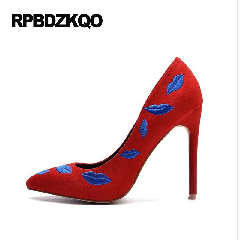 

Embroidered Pointed Toe High Heels Scarpin 2017 Wedding Suede Red Stiletto Pumps 3 Inch Ladies Chic New Autumn Fashion China