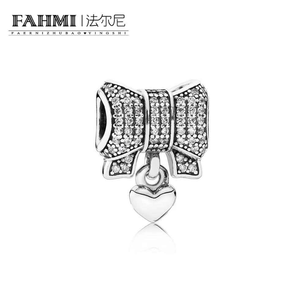 

FAHMI 100% 925 Sterling Silver 1:1 Authentic 791776CZ Bow & Heart Clear CZ Charm Bracelet Original Women Jewelry