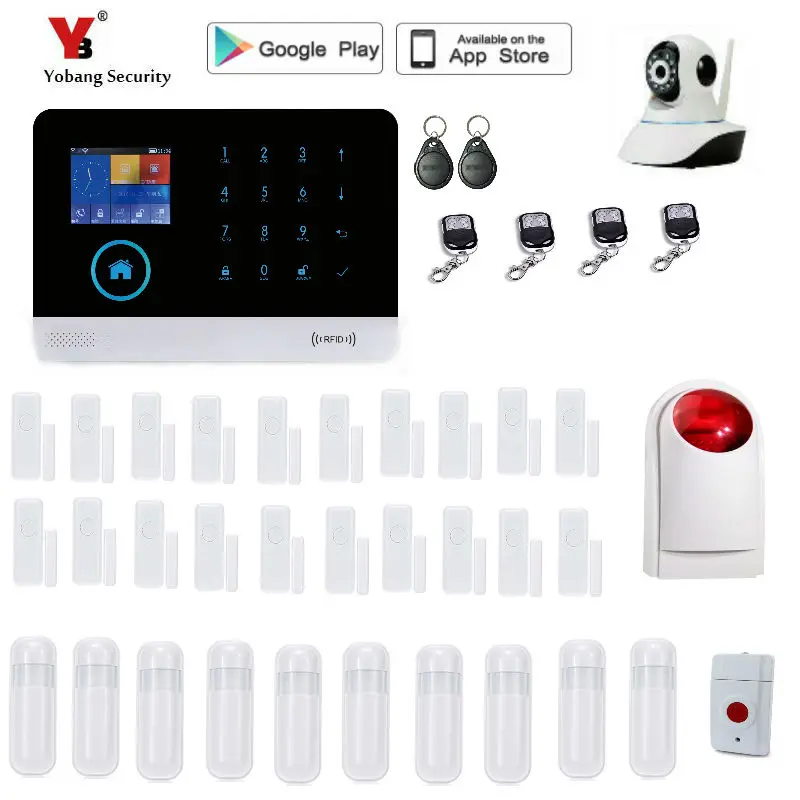 Yobang Security WIFI RFID GSM Home Security Alarm System With EN RU ES PL DE Switchable Touch Panel Disply APP Remote Control