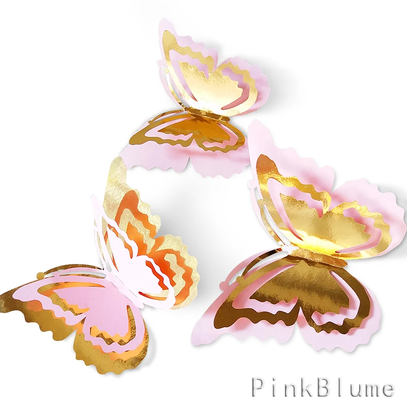 27pcs 3D Pink Gold Butterfly Wall Sticker for Home Decor DIY