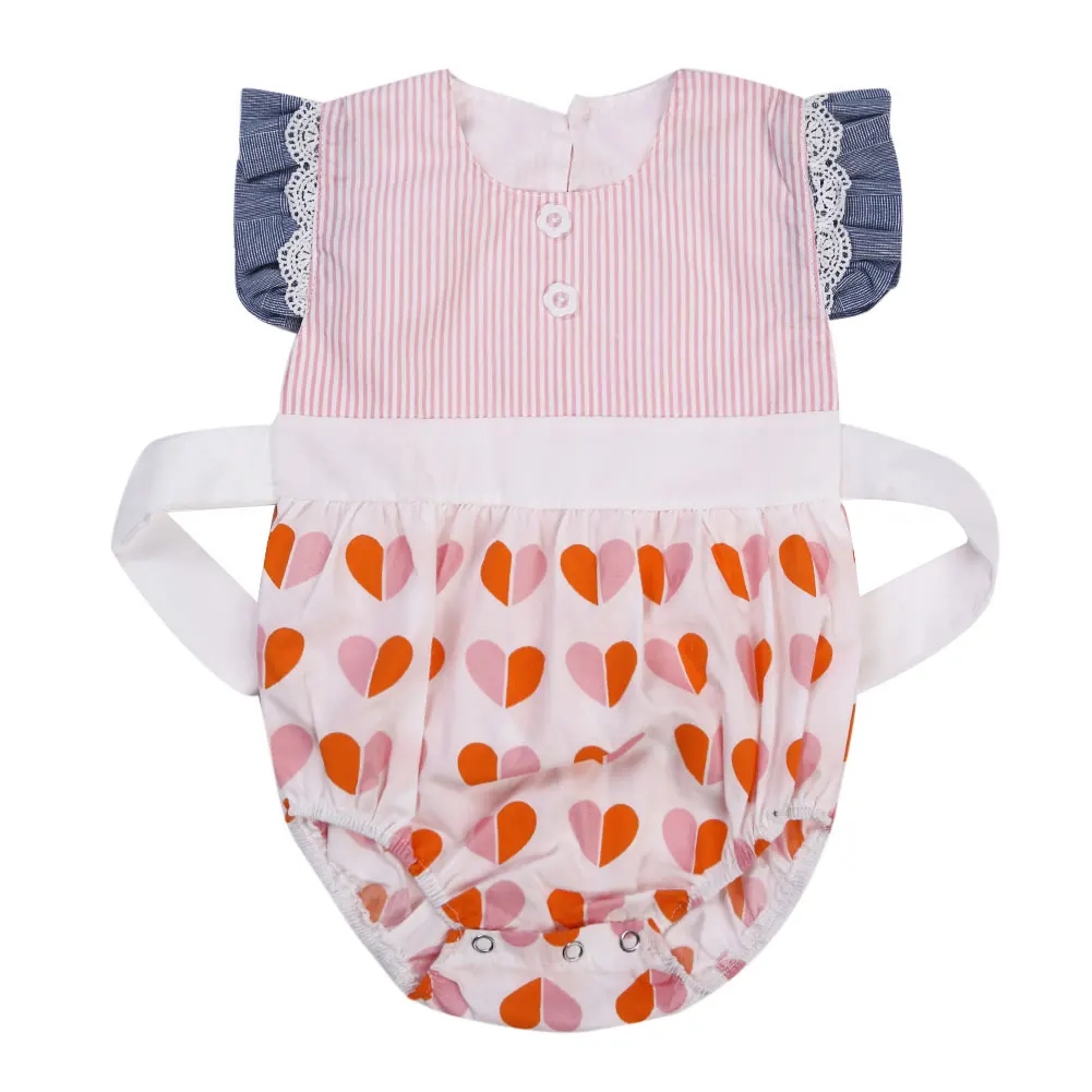 

Newborn Girl Summer Drape Sleeveless Baby Clothing O Neck Stripe Heart Triangle Cotton Rompers Infant Baby Girl Clothes