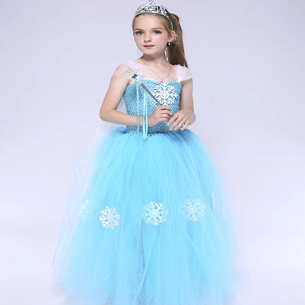 Blue Snow Queen Girls Elsa Dress Cosplay Princess Costume for Kids Froze Girls Christmas Dress Kids Snowflake Party Dress Tutu (6)