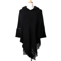 Nouveau Femmes dames gland Cape manteau frange Poncho Oblique rayure manteau bohème châle écharpe 4