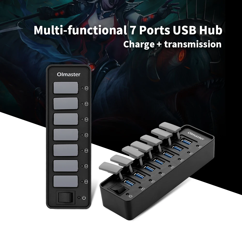 OImaster 7 портов USB 3,0 концентратор 5 Гбит/с высокоскоростной концентратор Быстрая зарядка поддержка для Windows/XP/Linux/Mac/Mix с адаптером питания
