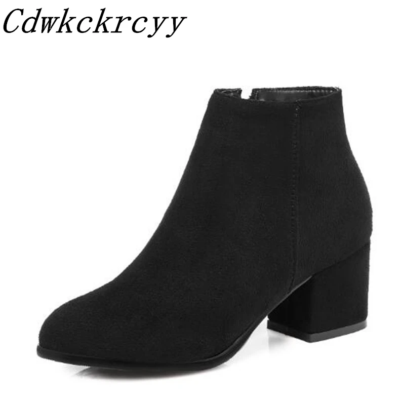 

Autumn and winter New style Minimalism fashion black Short boots Coarse heel Nubuck leather Keep warm women boots size 34-45