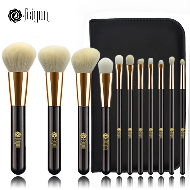 Продажа Feiyan Набор кистей для макияжа 11 шт. Кисть для румян пудры пудра фонд консилер контуринга Тени для век кисти для макияжа комплект в чехле Профе...