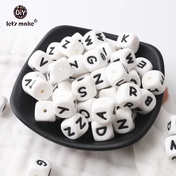 

Let's Make 12mm 20pcs Letters Baby Teether Silicone Beads BPA Free Silicone Teether Sensory Chewing Teething Toys Nursing Gifts