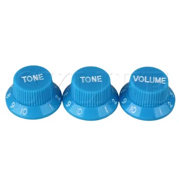 

3pcs 1 Volume 2 Tone Top Hat Hut UFO Bell Control Knob Blue for Electric Guitar