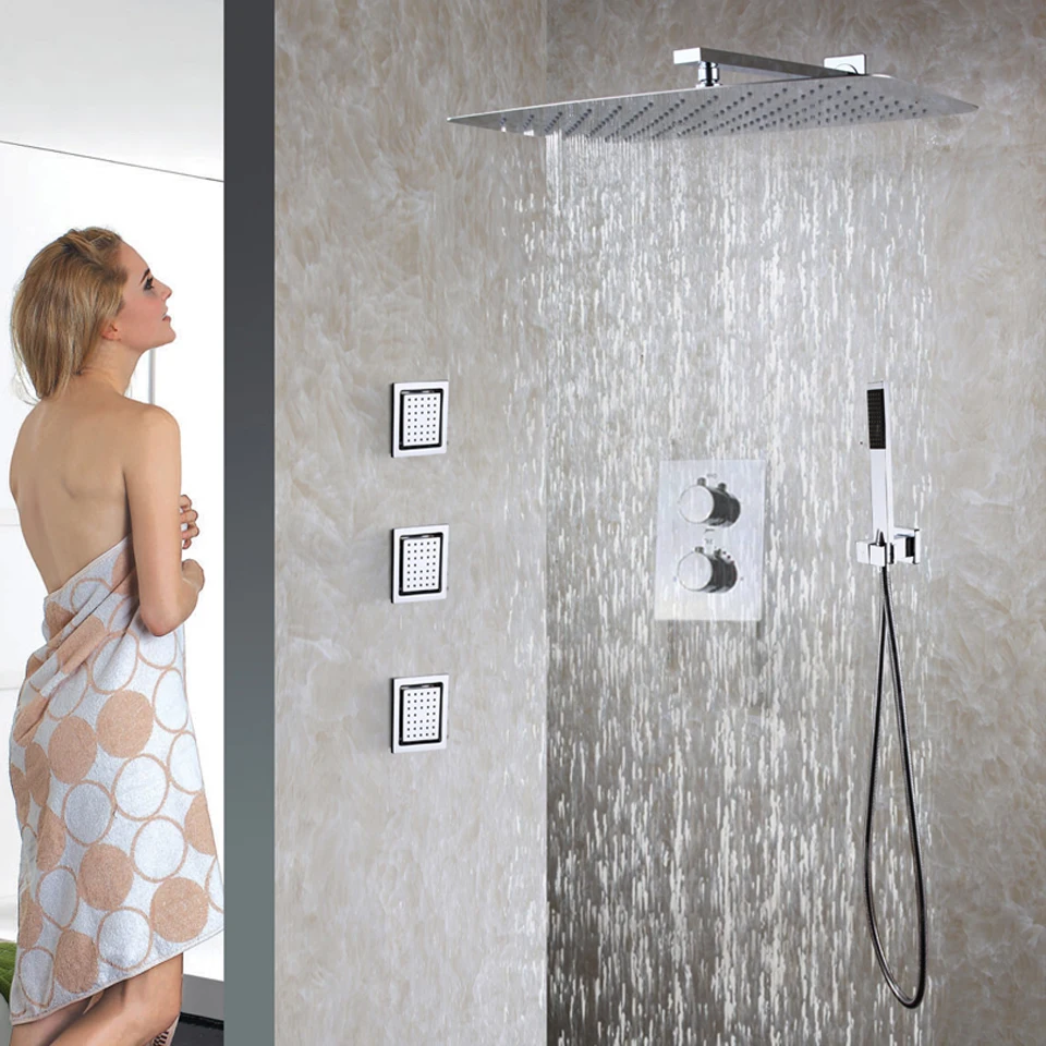 Bathroom Thermostatic Shower Faucet Set 55X35 CM Ultra thin Rain Shower