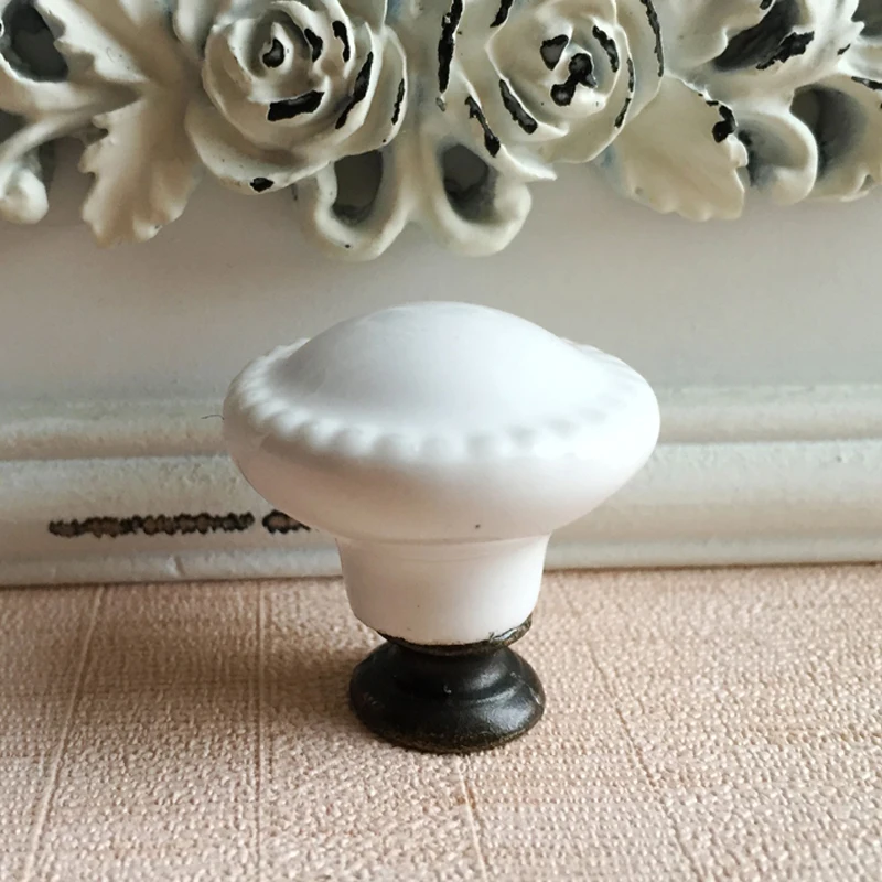 28mm Ceramic Knobs White Button Cupboard Closet Dresser Handles