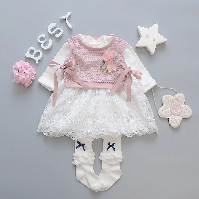 

Girls spring dress long-sleeved dresspure cotton baby girl Korean version with round collar 2019 spring season new dress