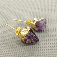 СЕР-025 исцеления кристаллы аметиста серьги-шпильки Золотой гальванизированный