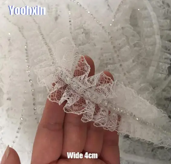 

4CM Wide New Embroidery White black flower tulle lace fabric trim ribbon DIY sewing applique collar fringe guipure wedding decor