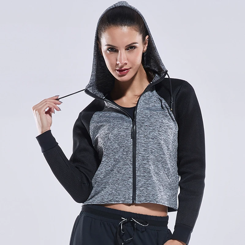 Women Running Jackets Long Sleeve Hooded Yoga Shirts Training Gym Tops