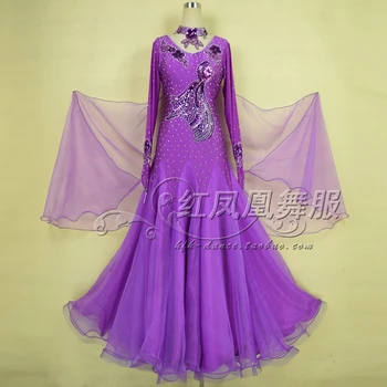 

New Ballroom dance costumes sexy senior stones long sleeves ballroom dance dress for women ballroom dance dresses S-4XL BR397