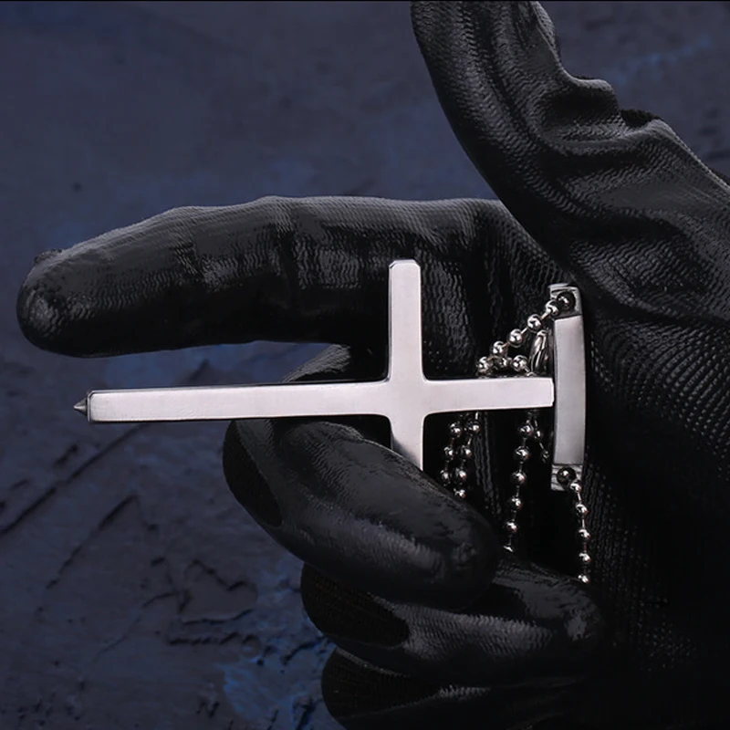 In Stock! Man's Accessories EDC Outdoor Self-defense Pectoral Cross Necklace Window Breaker Portable Tactical Women Anti-wolf
