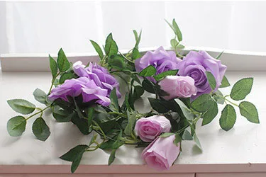 200 см/78,7" Шелковые Розы, лоза Плюща с зелеными листьями для украшения дома, свадьбы, искусственные листья, сделай сам, подвесная гирлянда, искусственные цветы - Цвет: purple