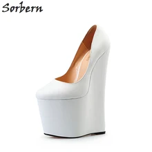 Sorbern White Wedged Shoe Extrem High Heels Wedge Heels Ladies Pump Thick Platform 22Cm Heels Unisex Shoes Red Bottom High Heel